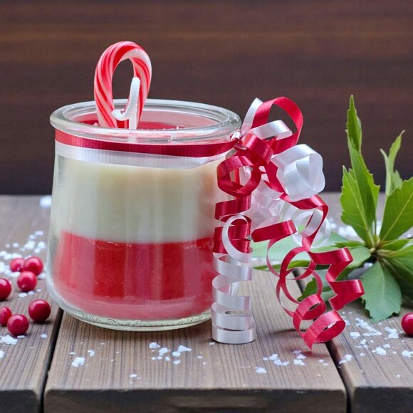 Handmade Candle ✦ Candy Cane & Christmas Tree ✦ Soy Wax in Recycled Yogurt Jar - Picture 3 of 7